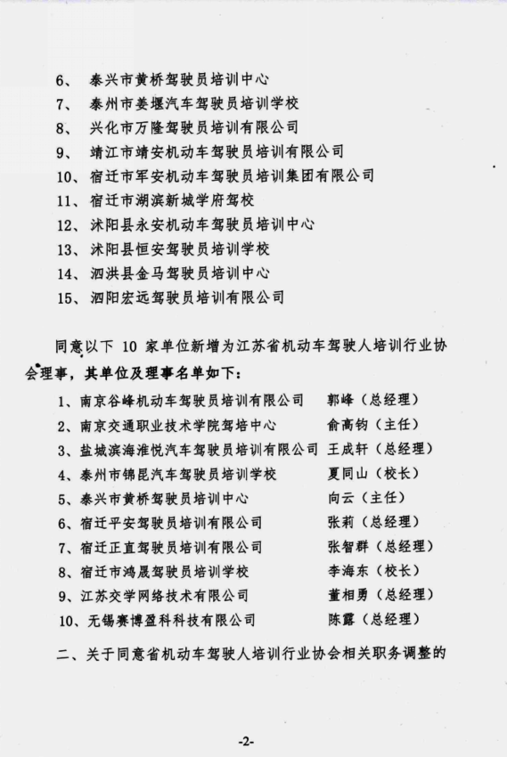 關于同意新增省駕協(xié)會員單位、理事單位的名單及部分職務調整的決議2